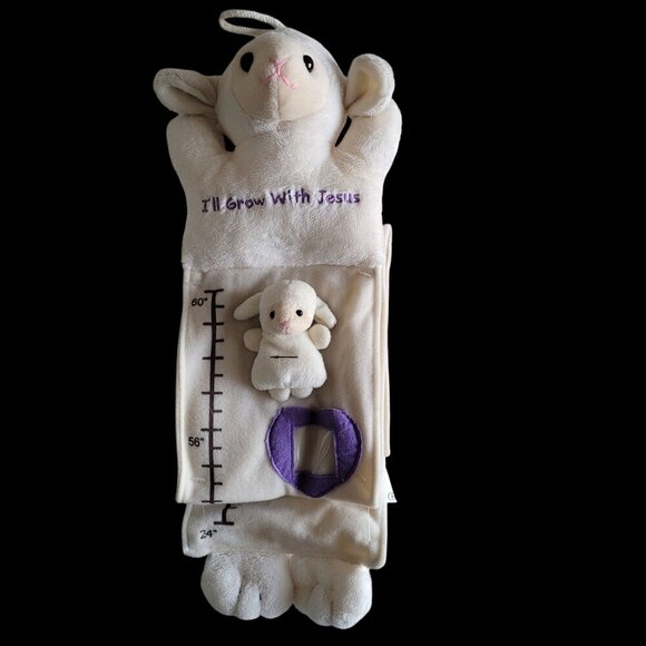 FIESTA Plush Lamb Growth Chart "I'll Grow With Jesus" Embroidery Cream & Purple - Picture 1 of 10
